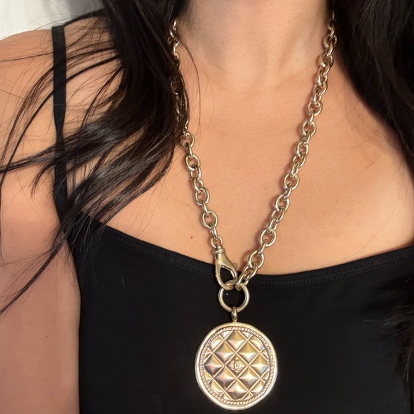 Chanel‎ Light Gold CC Quilted Circle Chain Pendant Necklace
